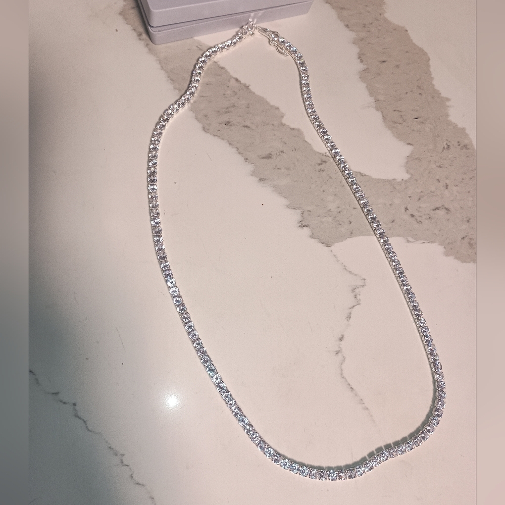 New Moissanite 21.5 Inch Tennis Necklace S 925 Sterling Silver Gorgeous Gift 🎁
